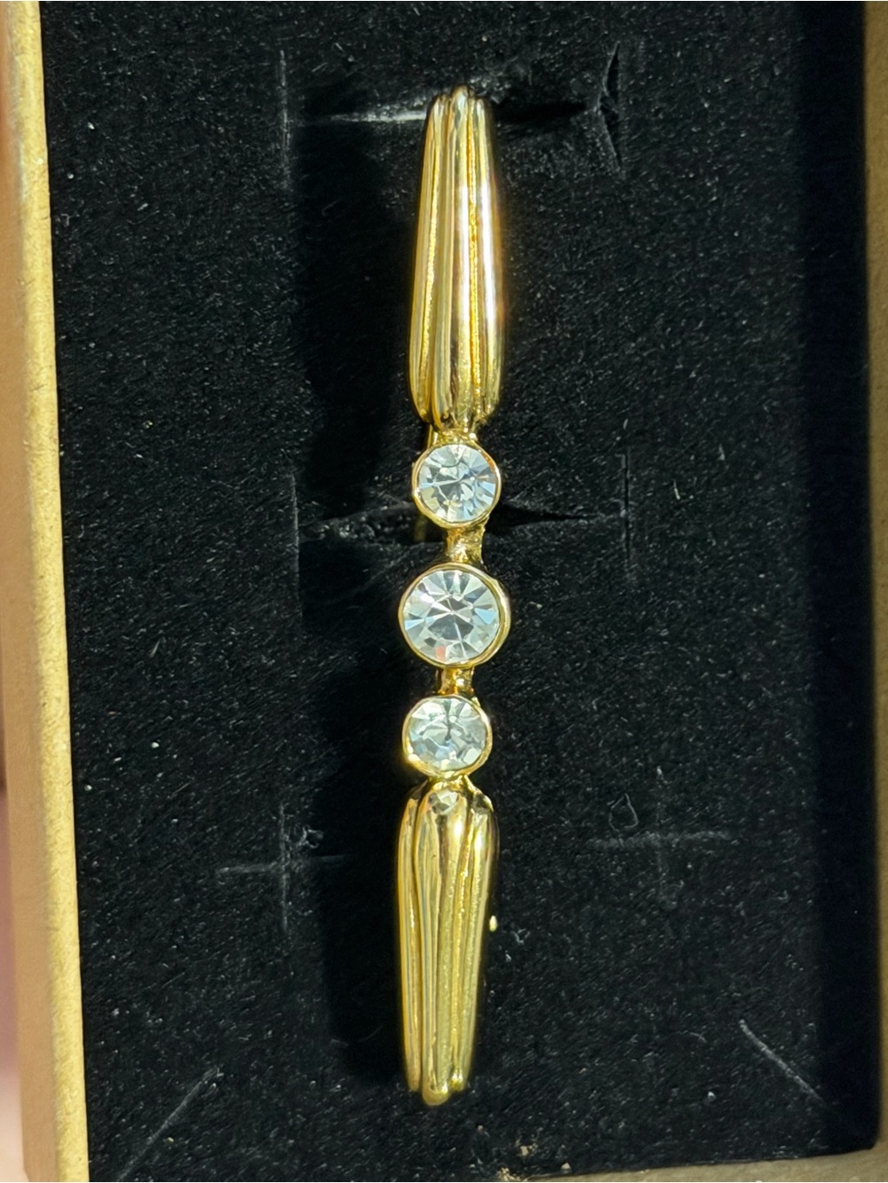 Vintage Signed Crown Trifari Rhinestone Gold Bar Pin Brooch